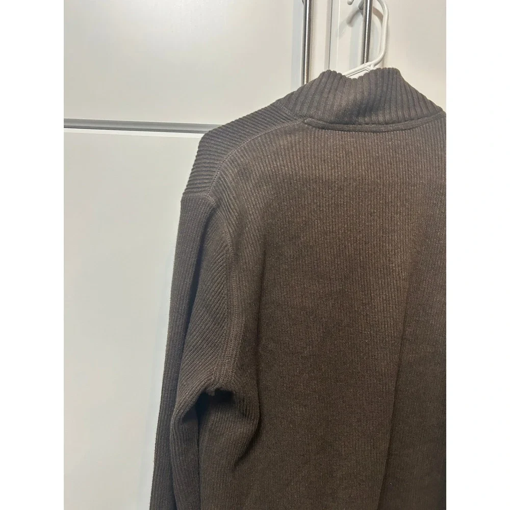 Eddie Bauer Mens XL Brown Striped Quarter Zip Ribbed Knit‎ Pullover Sweater